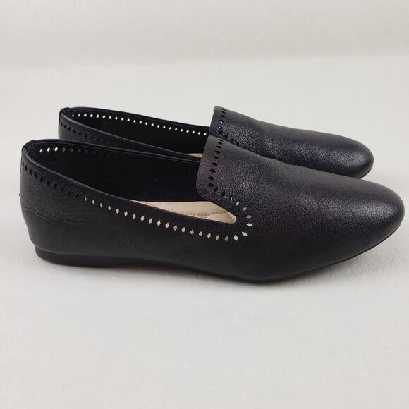 Birdies Starling Leather Loafer Flat Women 8 Black Laser Cut Slip On Casual Shoe - Picture 2 of 13